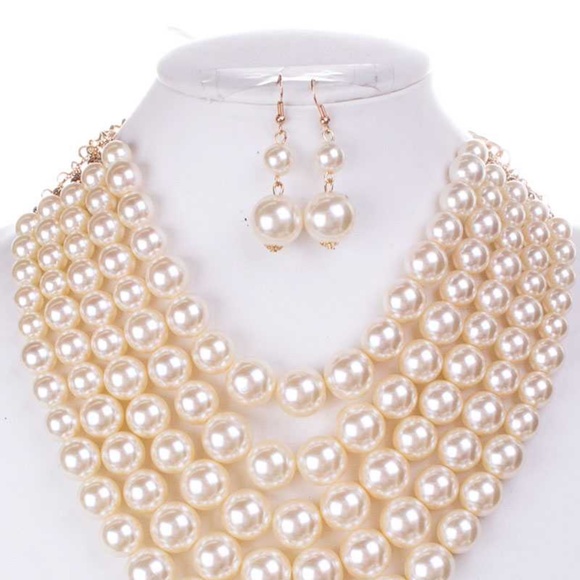 Color Block Pearl Chunky Necklace And Earring Set - Picture 3 of 9